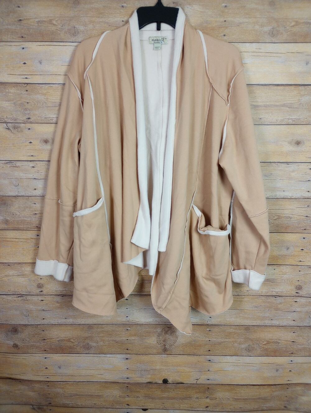 One World Women Jacket 1X Tan White Open Front